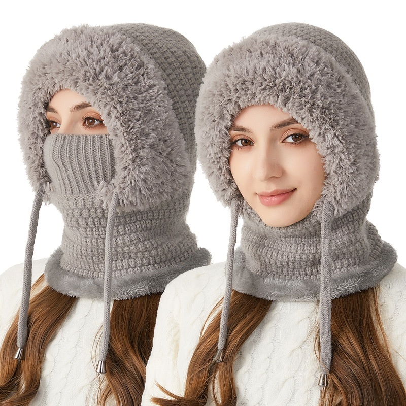 Knitted Hat For Women, Winter Integrated Scarf Beanie - Image 3