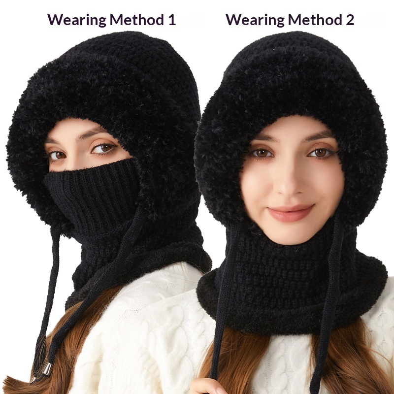 Knitted Hat For Women, Winter Integrated Scarf Beanie - Image 4