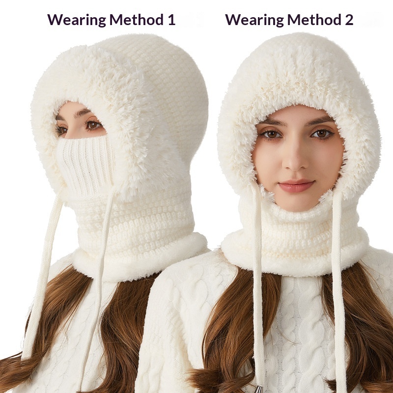 Knitted Hat For Women, Winter Integrated Scarf Beanie - Image 6