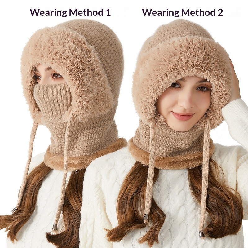 Knitted Hat For Women, Winter Integrated Scarf Beanie - Image 7