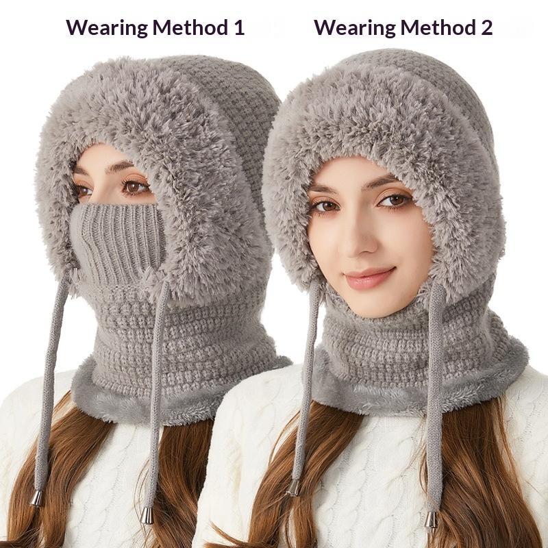 Knitted Hat For Women, Winter Integrated Scarf Beanie - Image 8