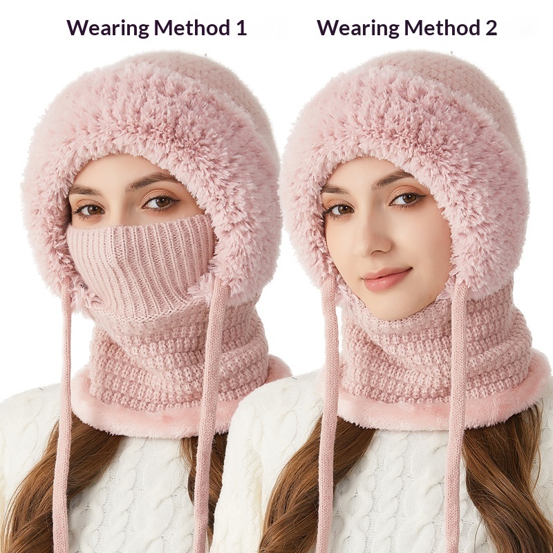 Knitted Hat For Women, Winter Integrated Scarf Beanie - Image 9