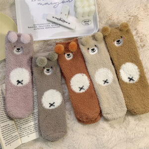Cute Bear Coral Fleece Socks Autumn And Winter Fleece-lined Warm