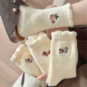 Cute Cartoon Fleece Lined Padded Warm Keeping Winter Socks