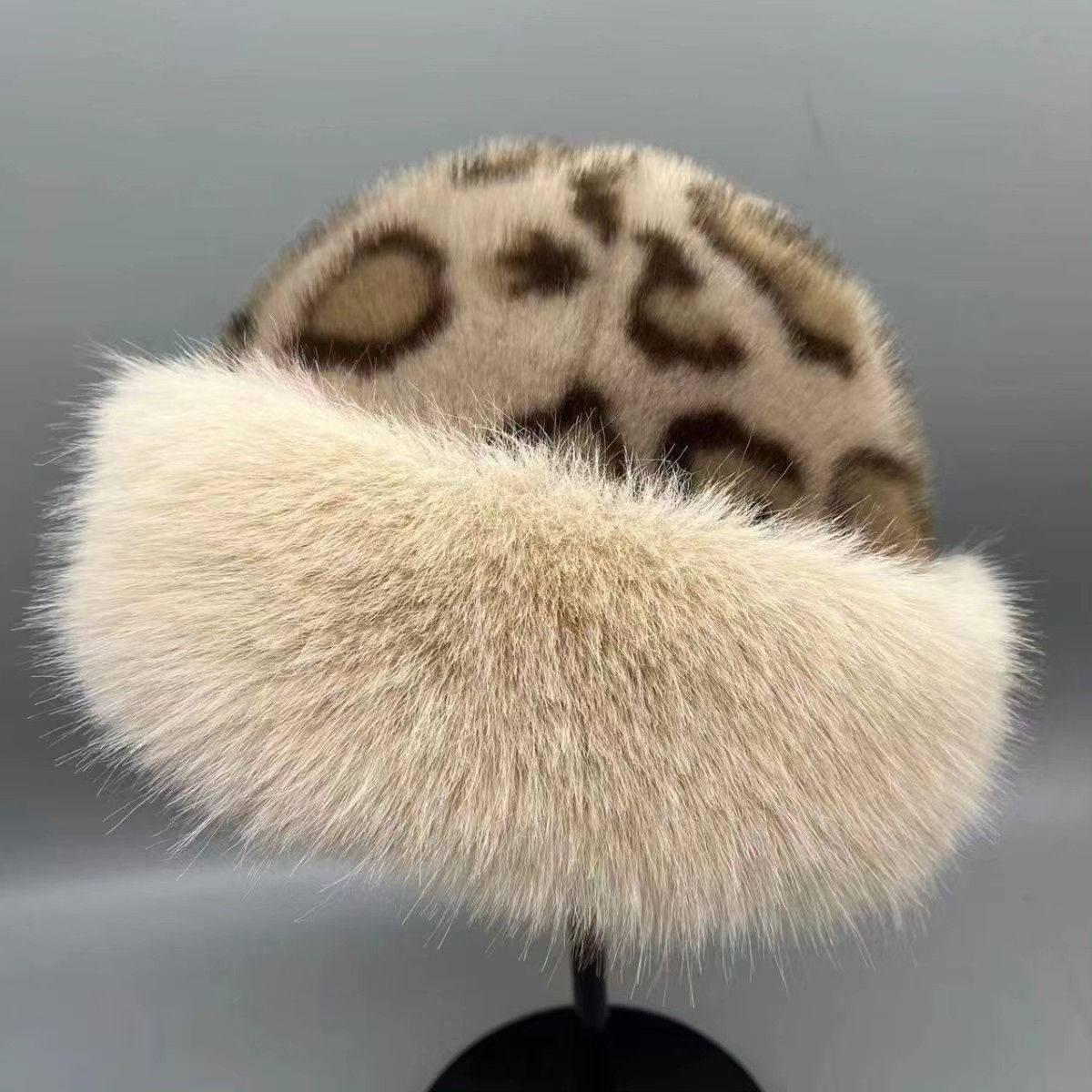 Leopard Print Mongolian Winter Fluffy Hat For Cold Weather - Image 4