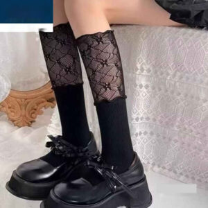 Women's Over The Knee Lace Boots Half Pure Black And White Calf Women's Socks