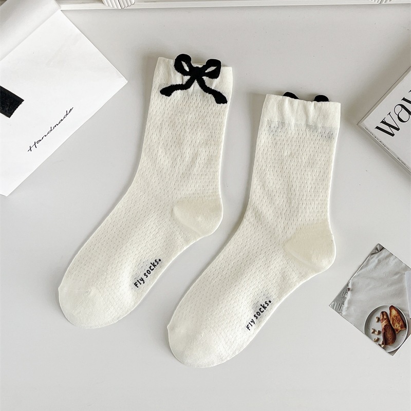 Three-dimensional Curling Polka Dot Bow Female Ballet Style Pure Cotton Mid-calf Length Socks - Image 9