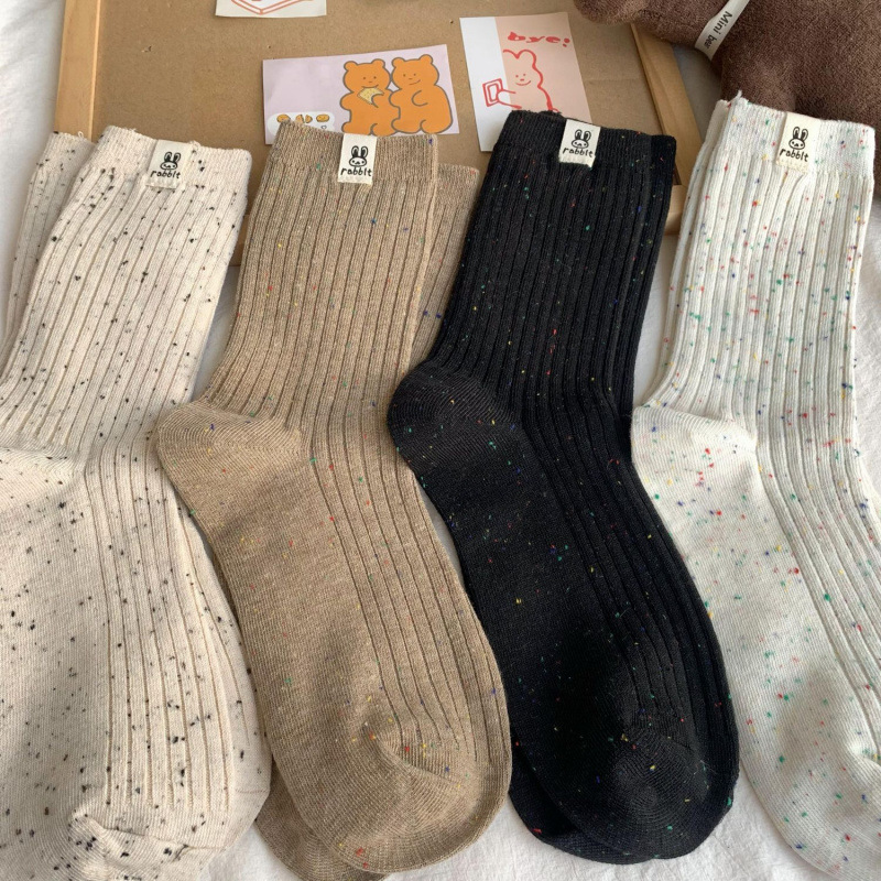 Maillard Retro Long Solid Color NEPs Yarn Pile Style Cotton Sock - Image 2