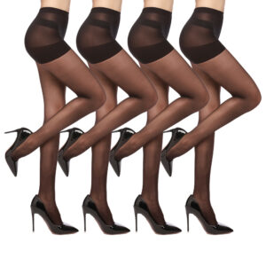 4 Pairs Women's Sheer Tights 20 Denier Control Top Pantyhose With Reinforced Toes