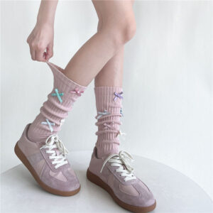 Candy-colored Bow Pile Style Calf Socks Women's Handmade Tube Socks