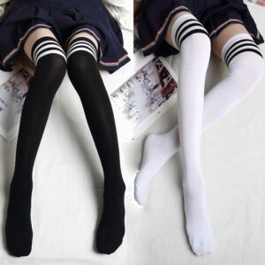 Women's Black And White Striped Stockings