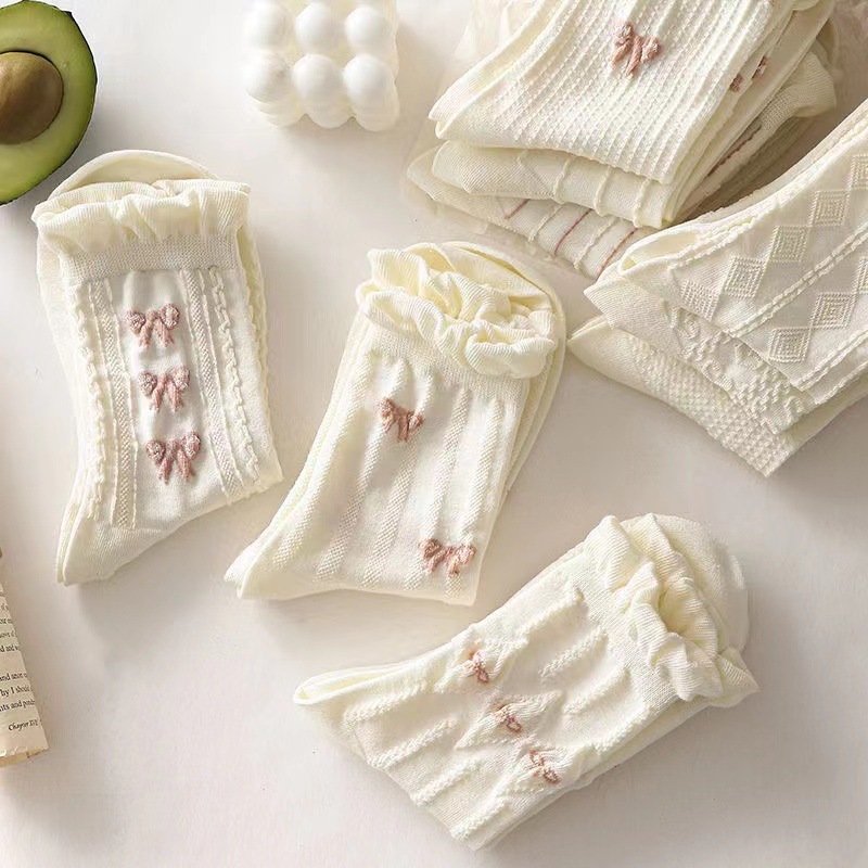 White Lace-trimmed Mid-calf Thin And Cute Japanese-style School Stockings