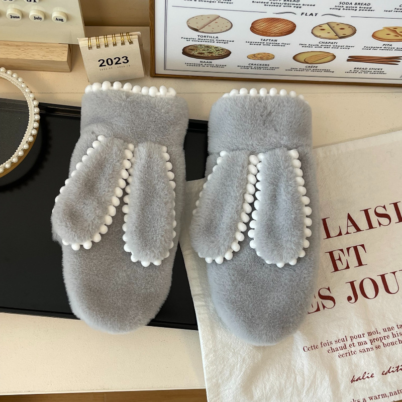 Simple Short Plush Warm Gloves For Women Winter - Image 6