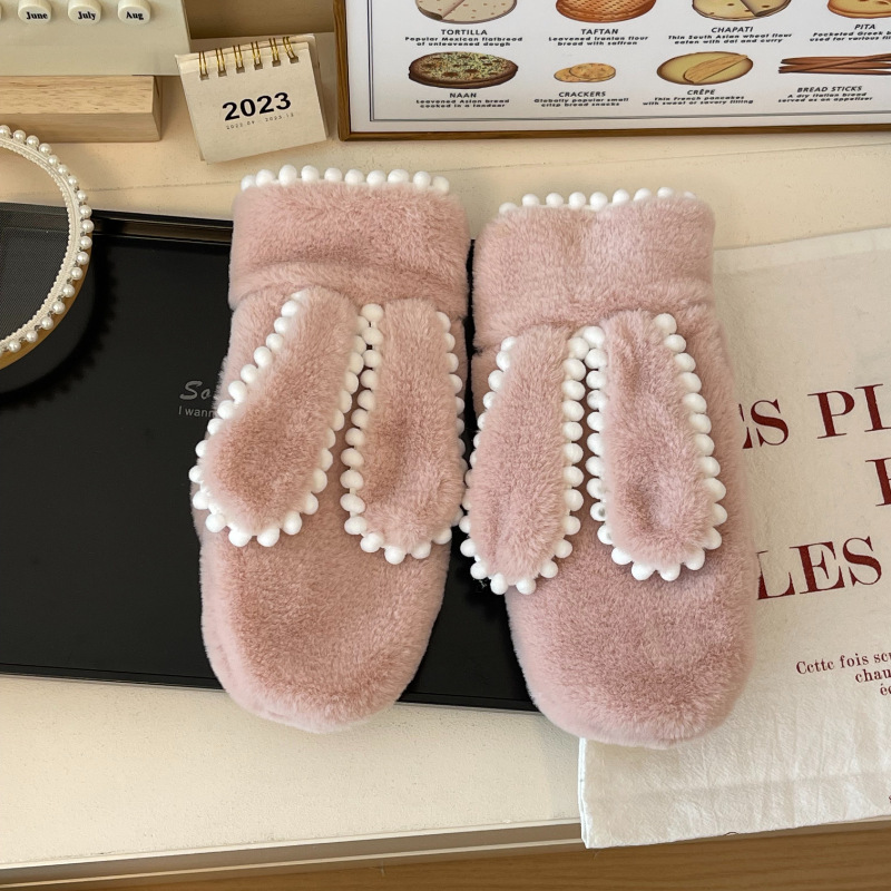 Simple Short Plush Warm Gloves For Women Winter - Image 8