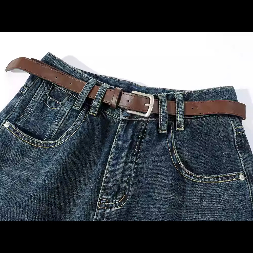 Straight Loose Wide Leg High Waist Dark Jeans - Image 3