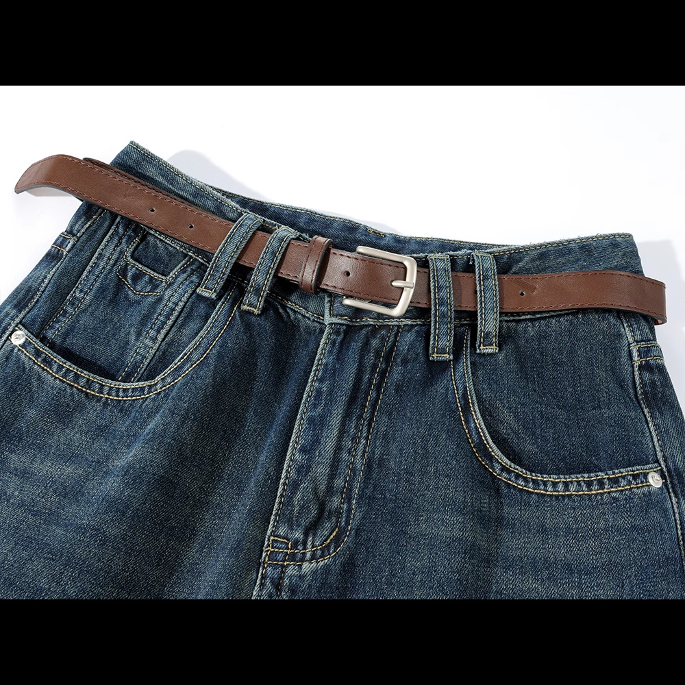 Straight Loose Wide Leg High Waist Dark Jeans - Image 5