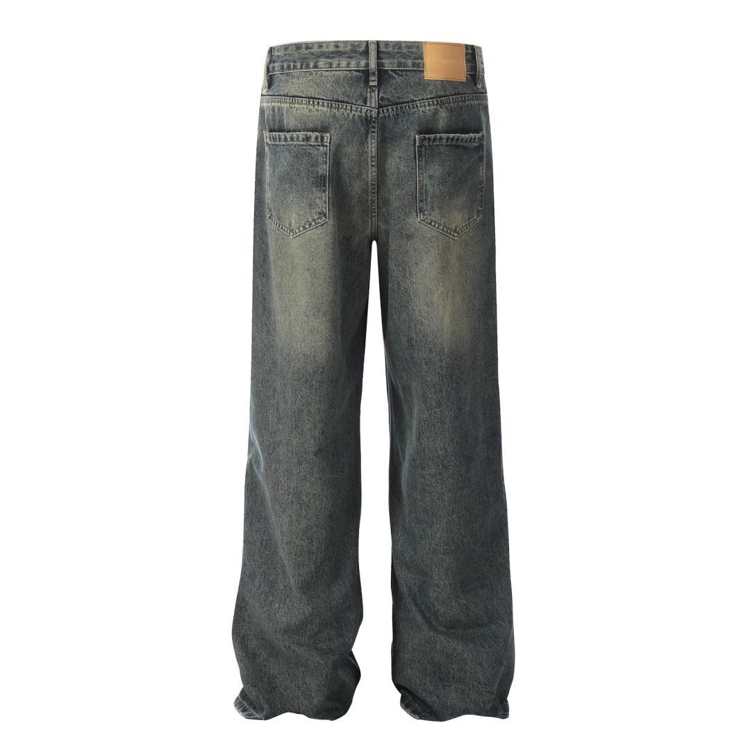 Retro Washed Wide Leg Jeans Same Thick And Oblique Distressed - Image 6