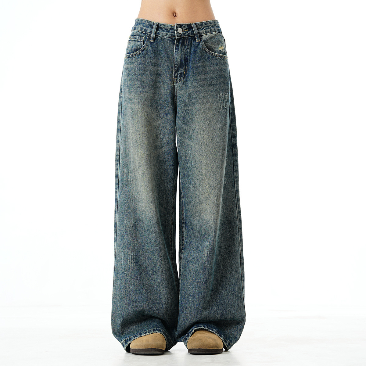Retro Washed Wide Leg Jeans Same Thick And Oblique Distressed - Image 7