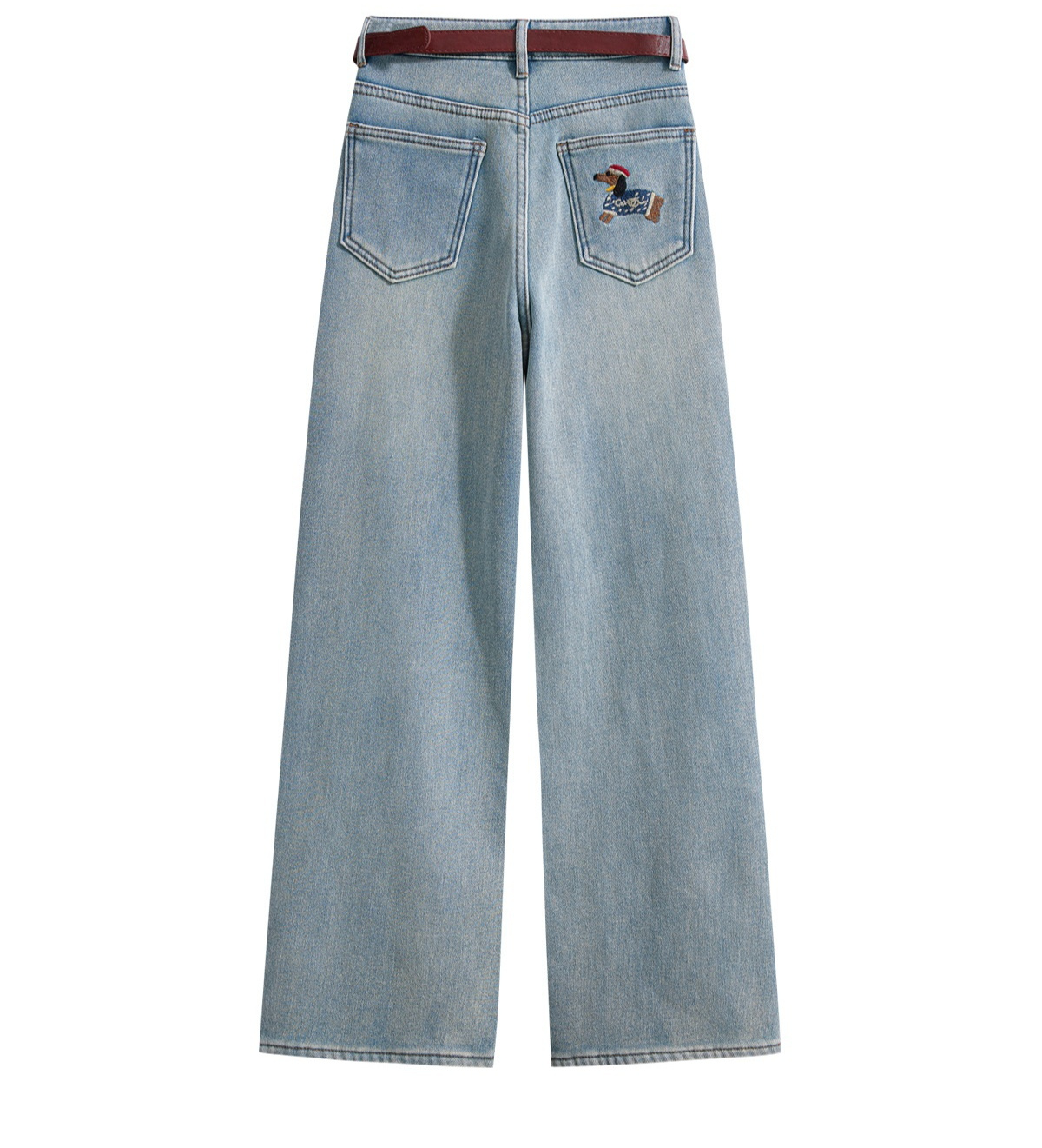 High Waist Slimming Loose Straight Fleece-lined Padded Wide Leg Jeans - Image 2