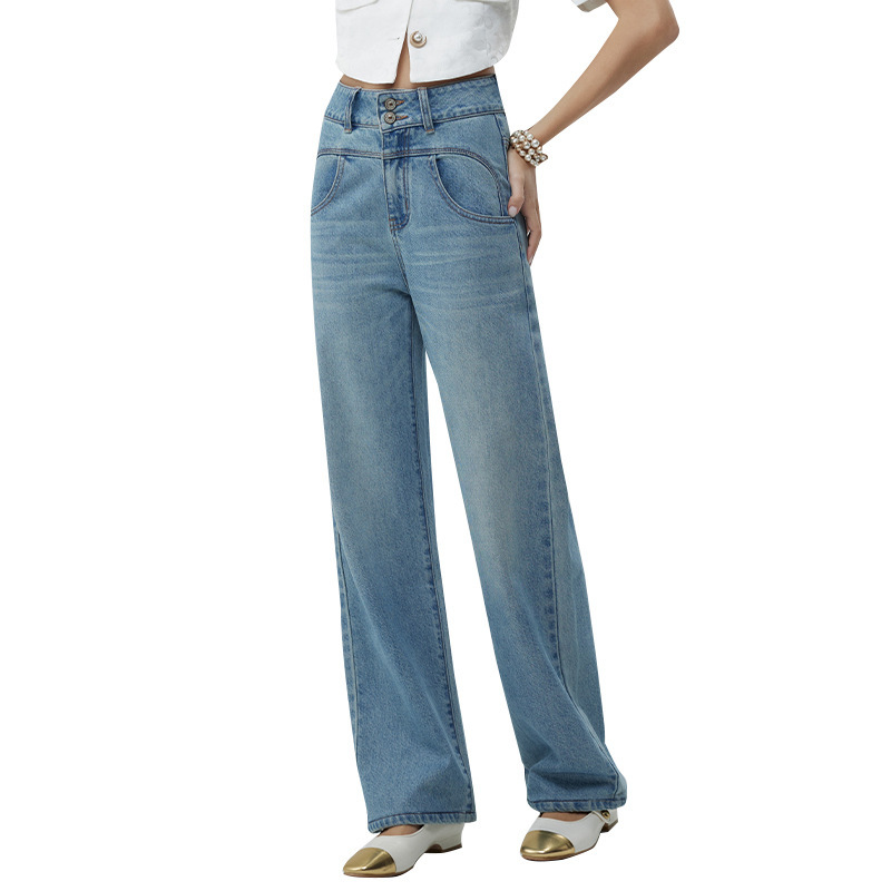 Retro Style High Waist Distressed Wide Leg Mop Pants Women - Image 5