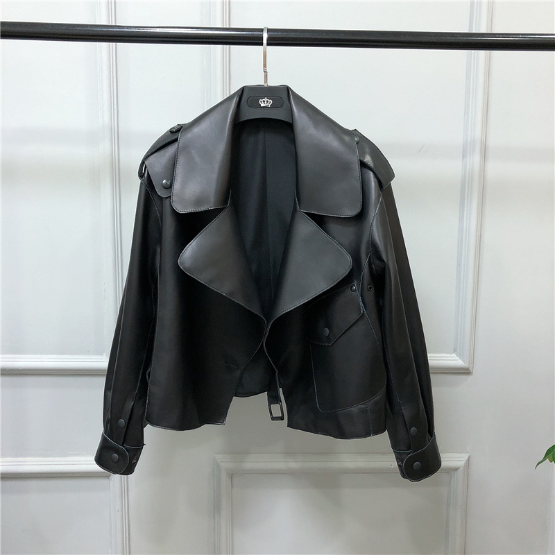 Women's Short Loose Small Leather Jacket - Image 3