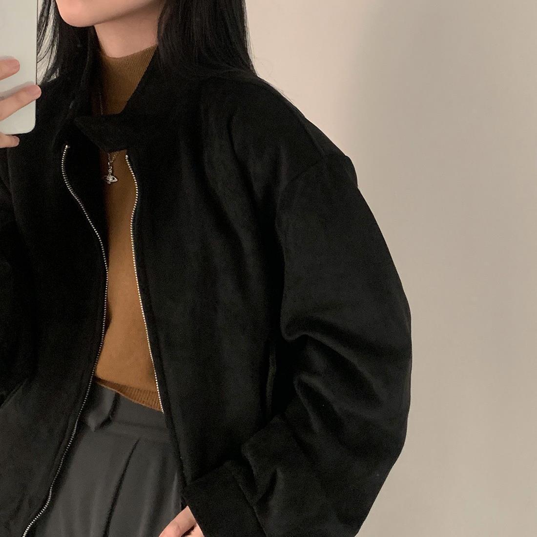 Autumn Winter Retro Warm Deerskin Velvet Double Zipper Coat Jacket - Image 4