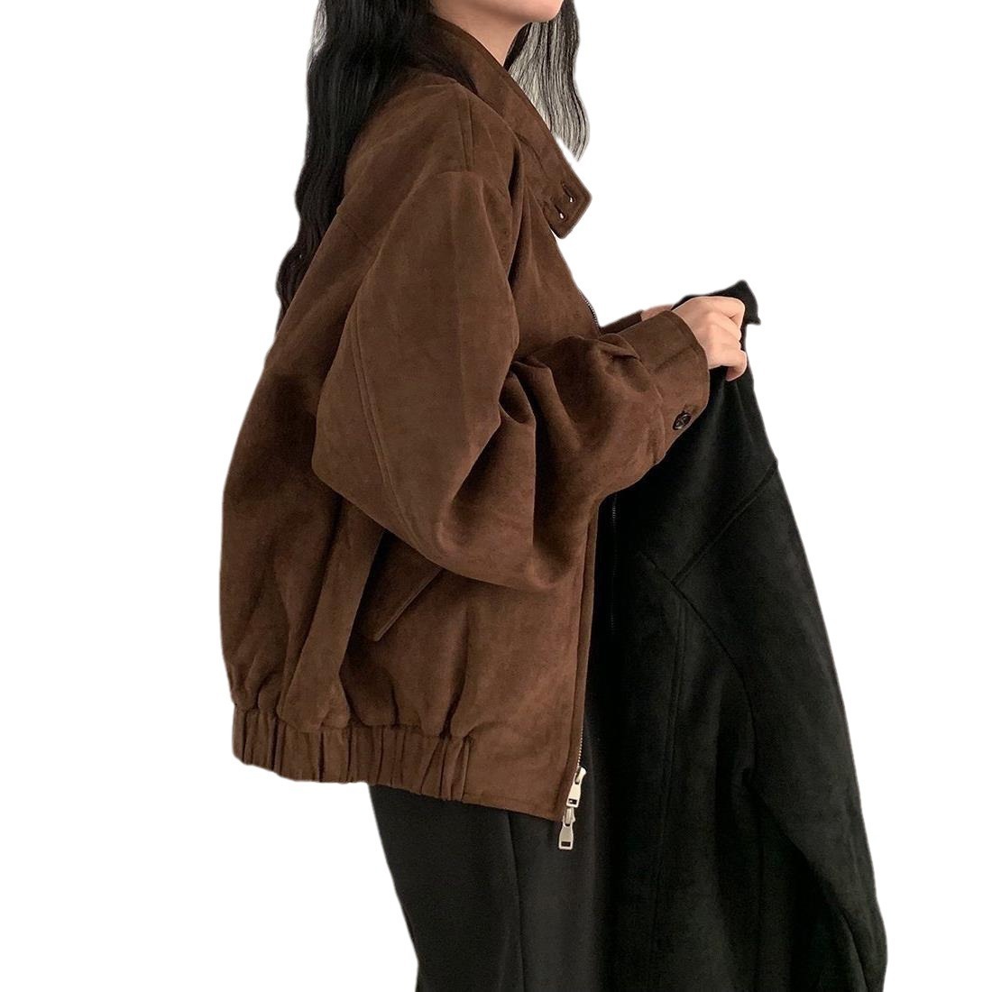 Autumn Winter Retro Warm Deerskin Velvet Double Zipper Coat Jacket - Image 5