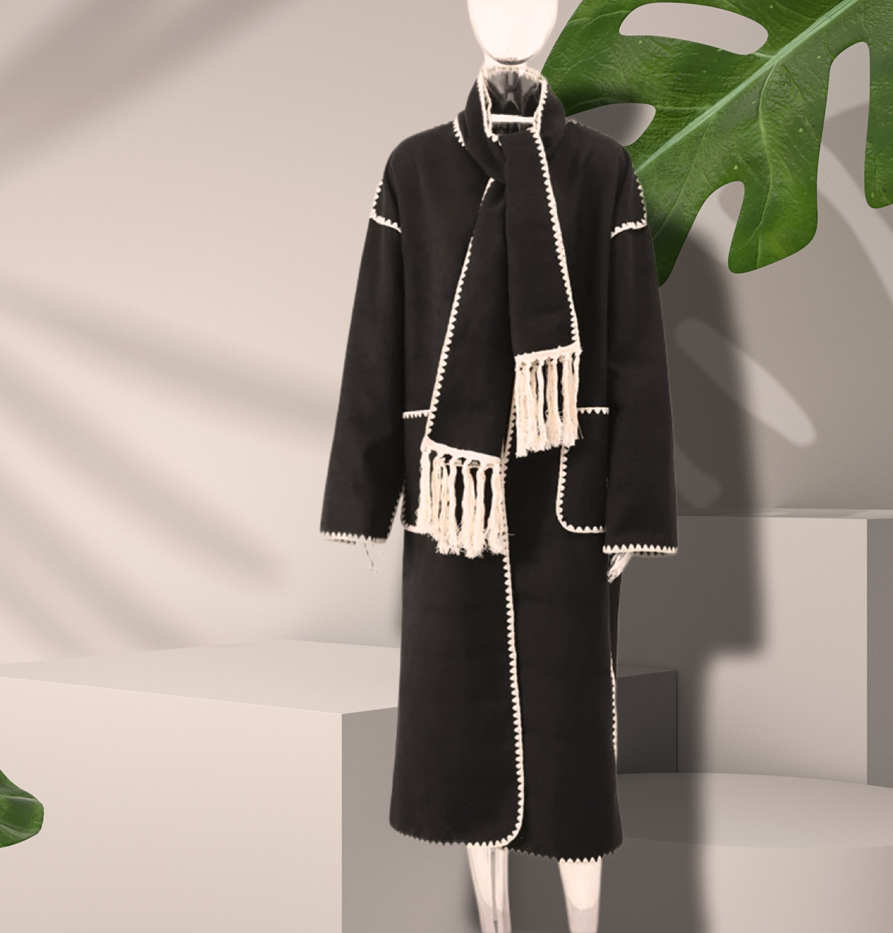 Women's Fashion Woolen Coat Tassel Lace Long - Image 2