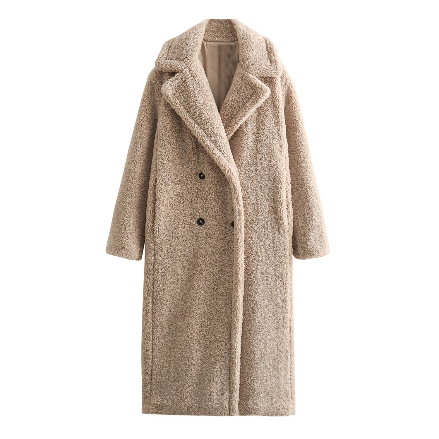 Autumn New European And American Style Fleece Double Row Ornament Loose Overcoat Coat - Image 2