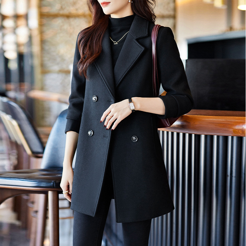 Black Double Breasted Coat Autumn And Winter New Women's Suit Jacket - Image 2