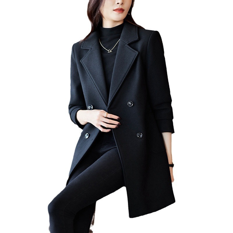 Black Double Breasted Coat Autumn And Winter New Women's Suit Jacket - Image 5