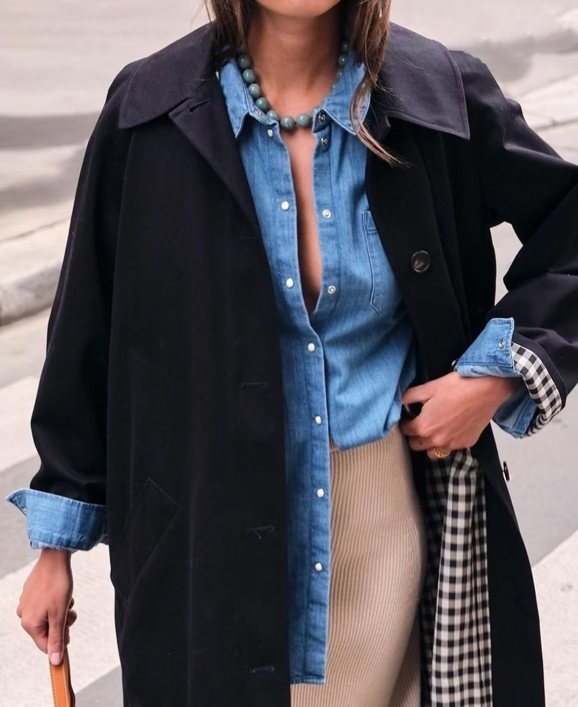 Polo Shirt Trench Coat For Women Khaki Single-breasted - Image 9