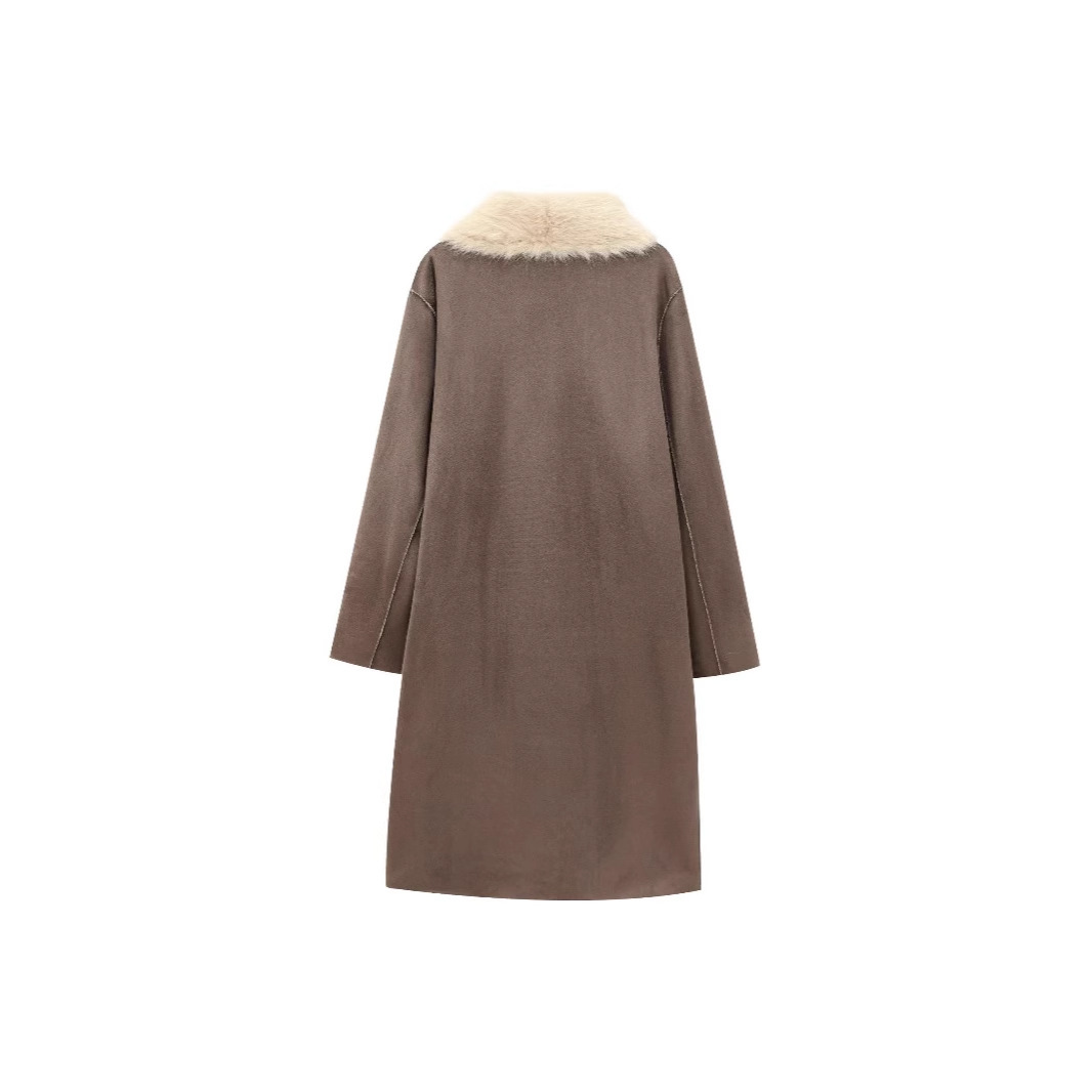 Women's Fashion Pocket Decoration Long Turn-down Collar Coat - Image 2