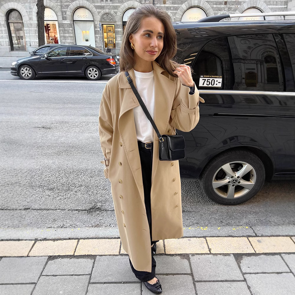 Khaki Double Breasted Trench Coat - Image 2