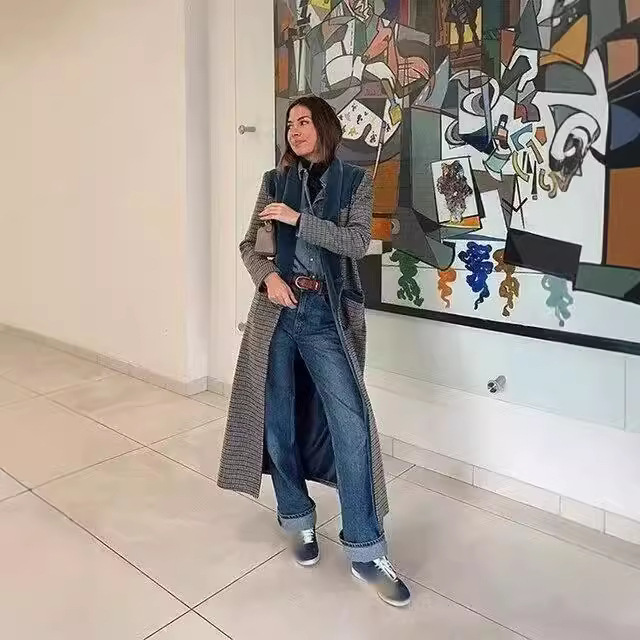 Color Matching Plaid Woolen Coat Women - Image 2