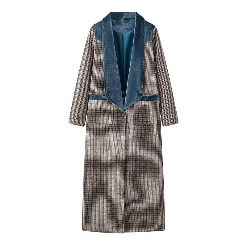 Color Matching Plaid Woolen Coat Women - Image 3