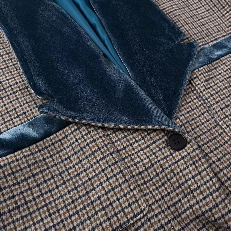 Color Matching Plaid Woolen Coat Women - Image 5