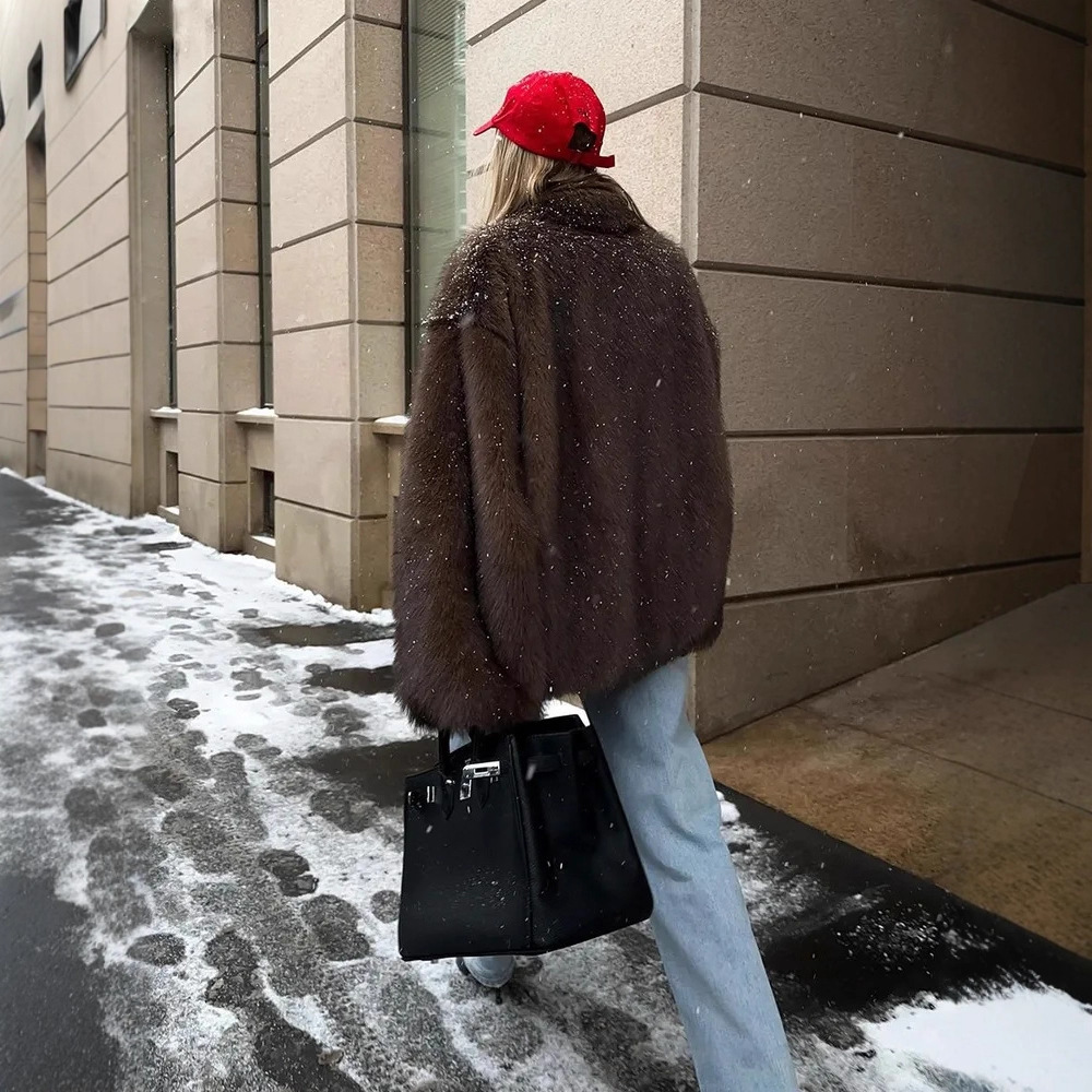 Fake Fur Coat Lapel Fashionable Warm - Image 4