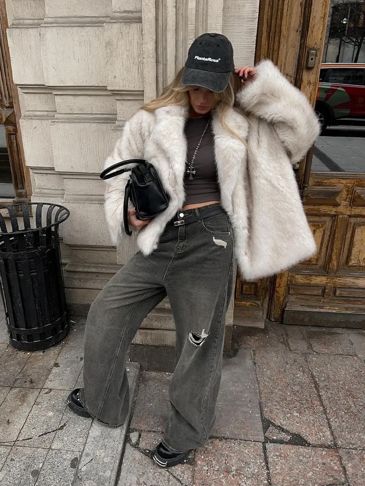 Fake Fur Coat Lapel Fashionable Warm - Image 9