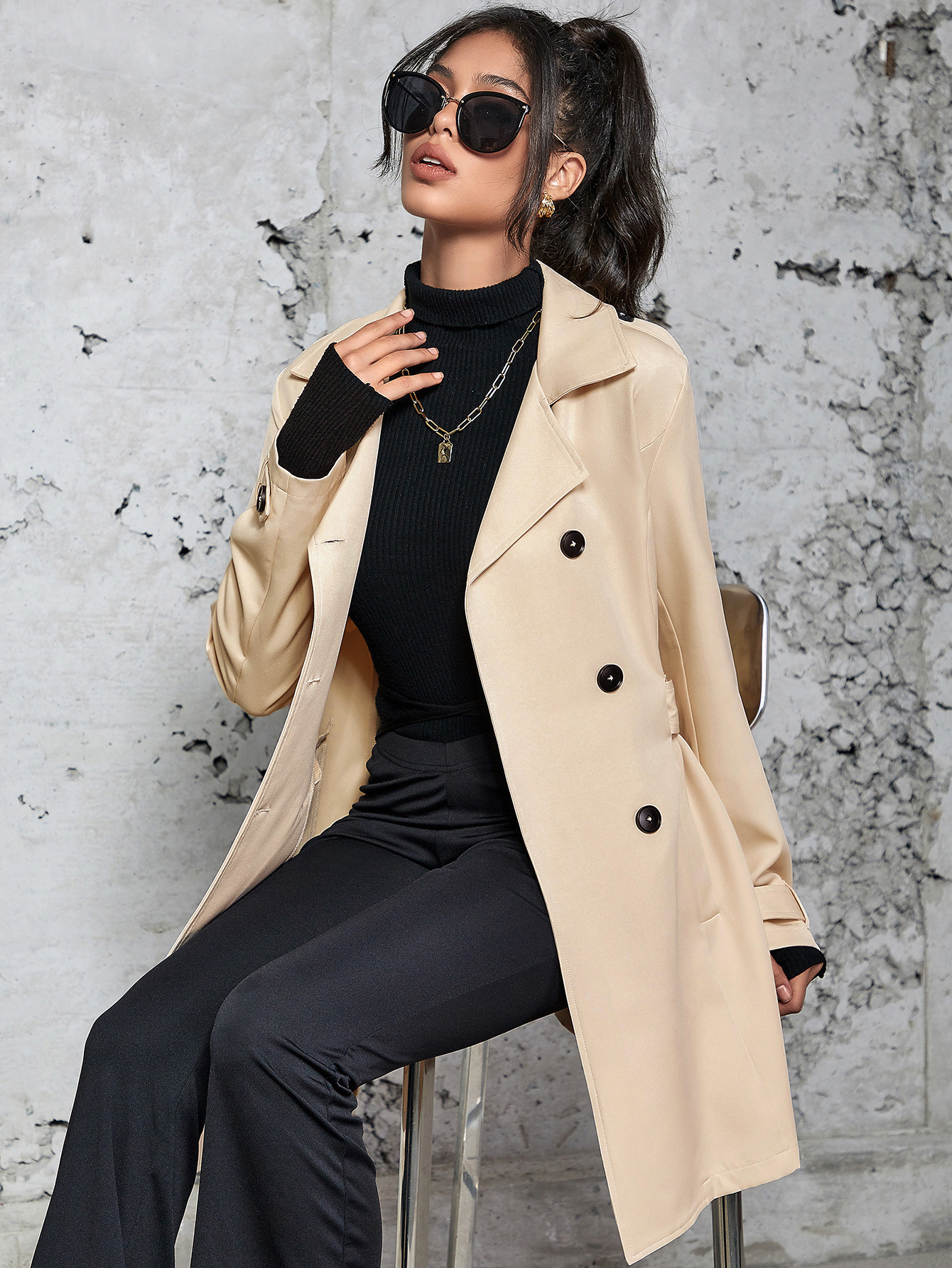 Women's Mid-length Trench Coat British Style Coat - Image 3