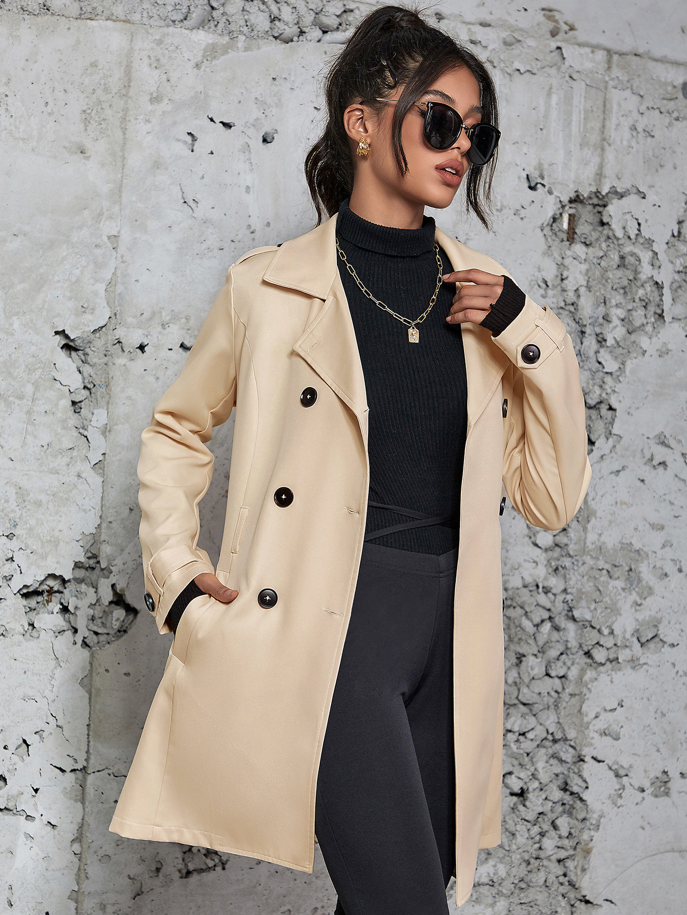 Women's Mid-length Trench Coat British Style Coat - Image 4