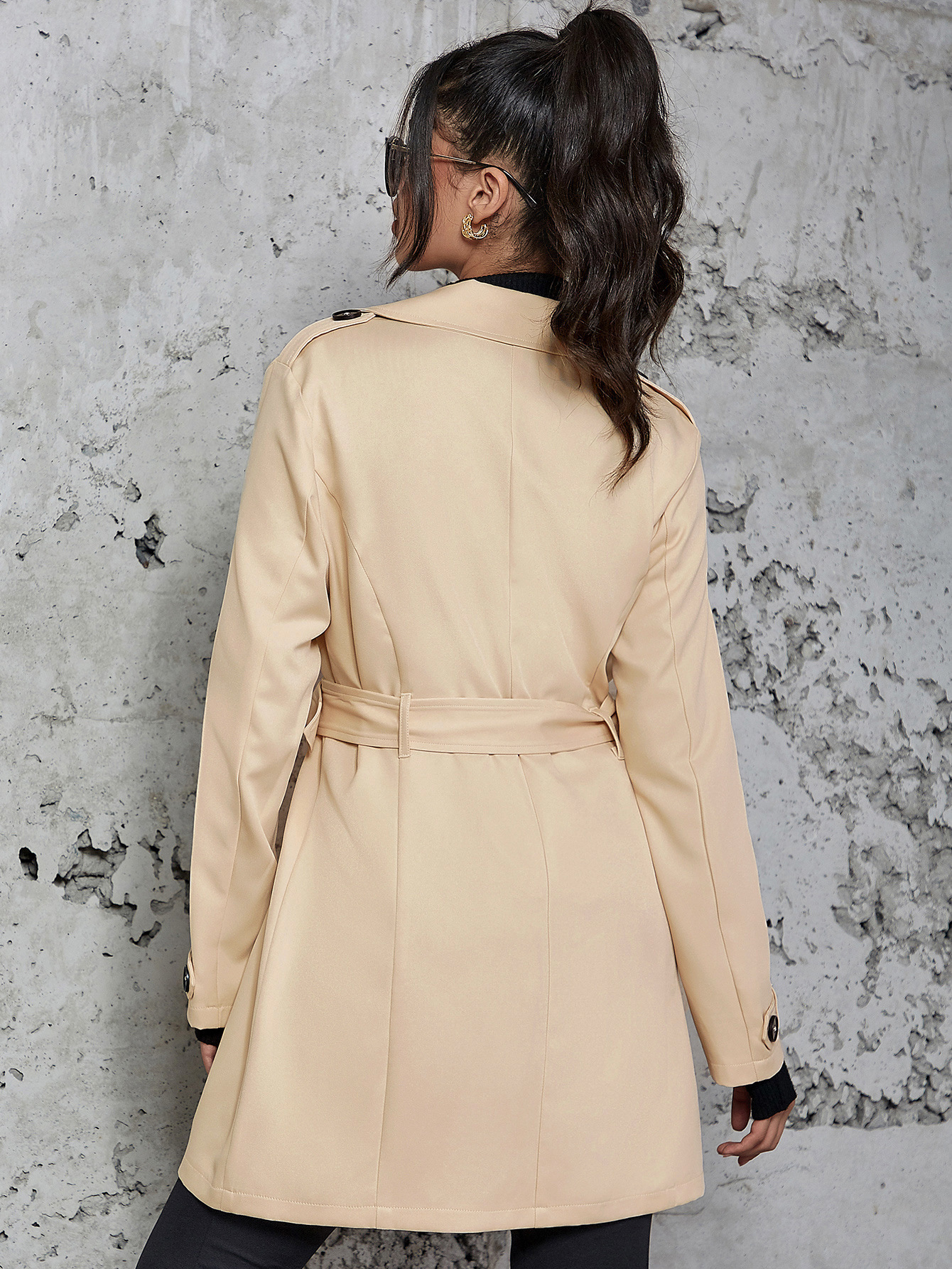 Women's Mid-length Trench Coat British Style Coat - Image 6