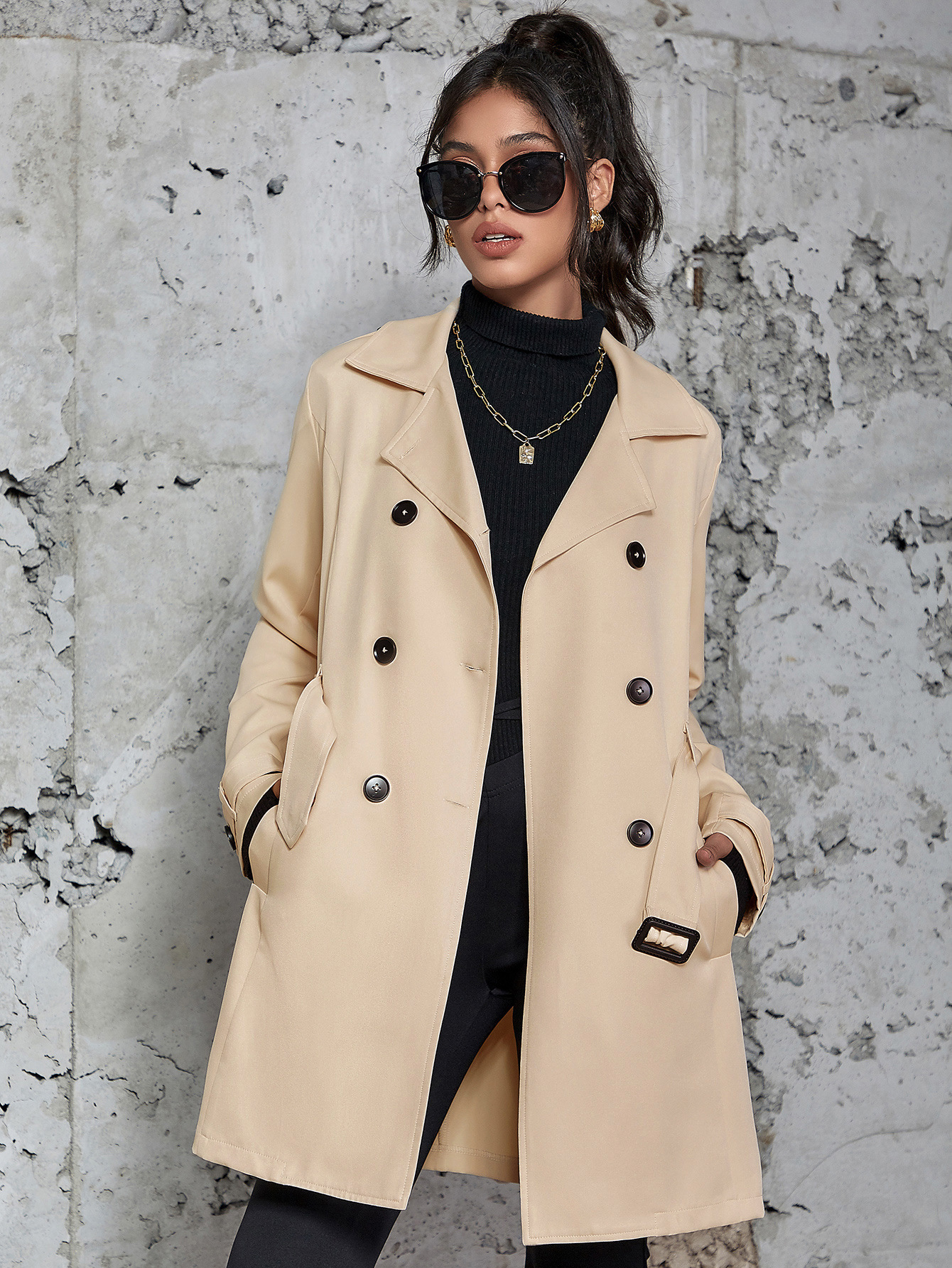 Women's Mid-length Trench Coat British Style Coat - Image 7