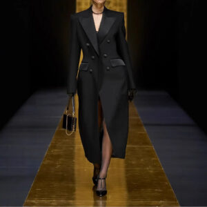 Double Breasted Slim Waist Long Slit Suit Skirt