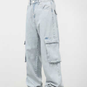 Retro Washed Light Blue Cargo Jeans Male