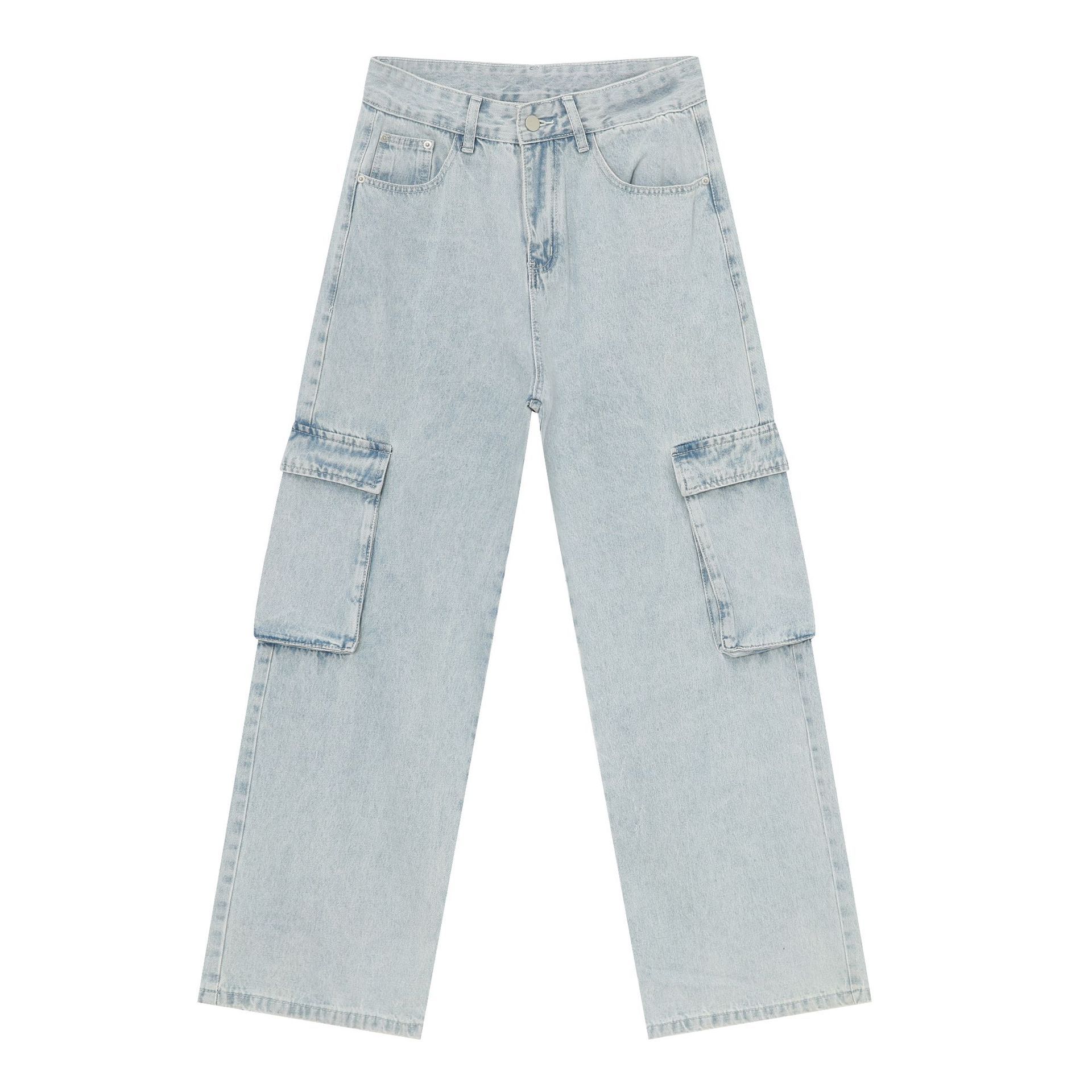 Retro Washed Light Blue Cargo Jeans Male - Image 5