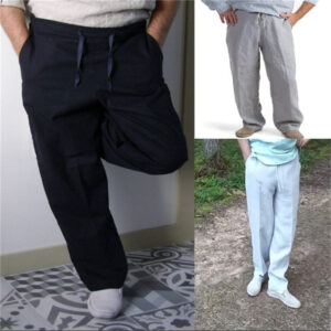 Men's Cotton And Linen Solid Color Drawstring Trousers