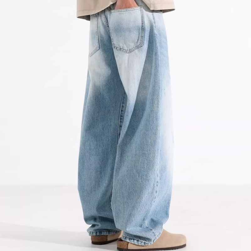 Design Washed Blue And White Machete Jeans Men's American Style - Image 2