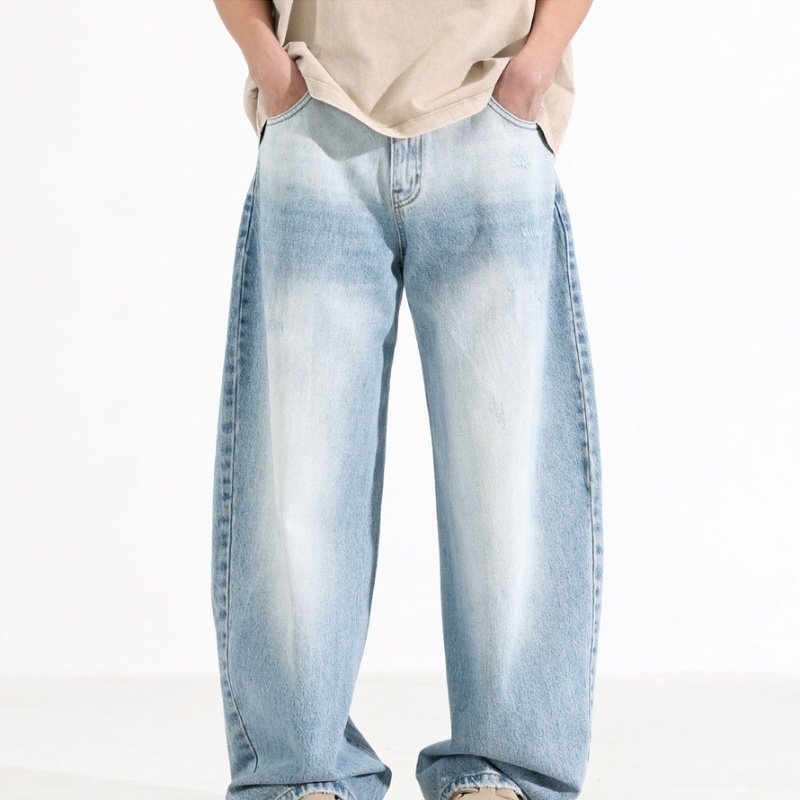 Design Washed Blue And White Machete Jeans Men's American Style - Image 3