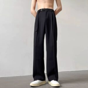 Thin Straight Black Wide Leg Pants